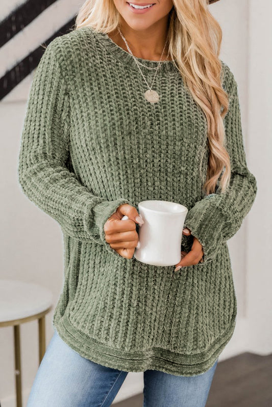 Green Round Hem Sweater