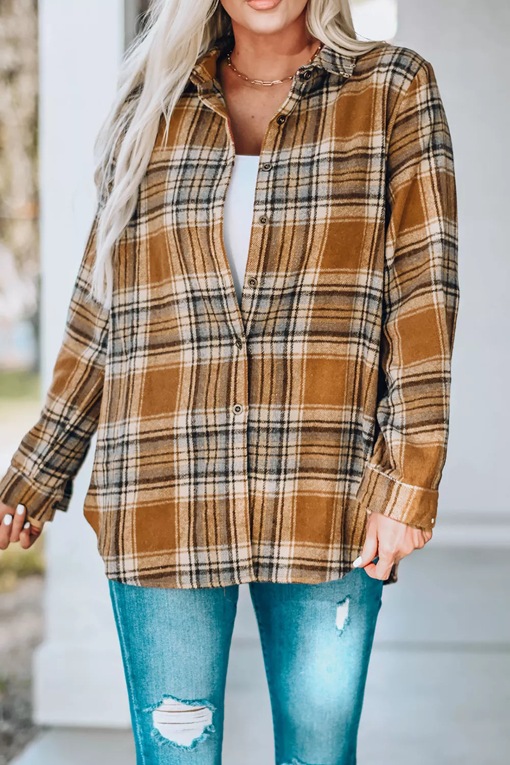 Rust/Tan Plaid Flannel Top