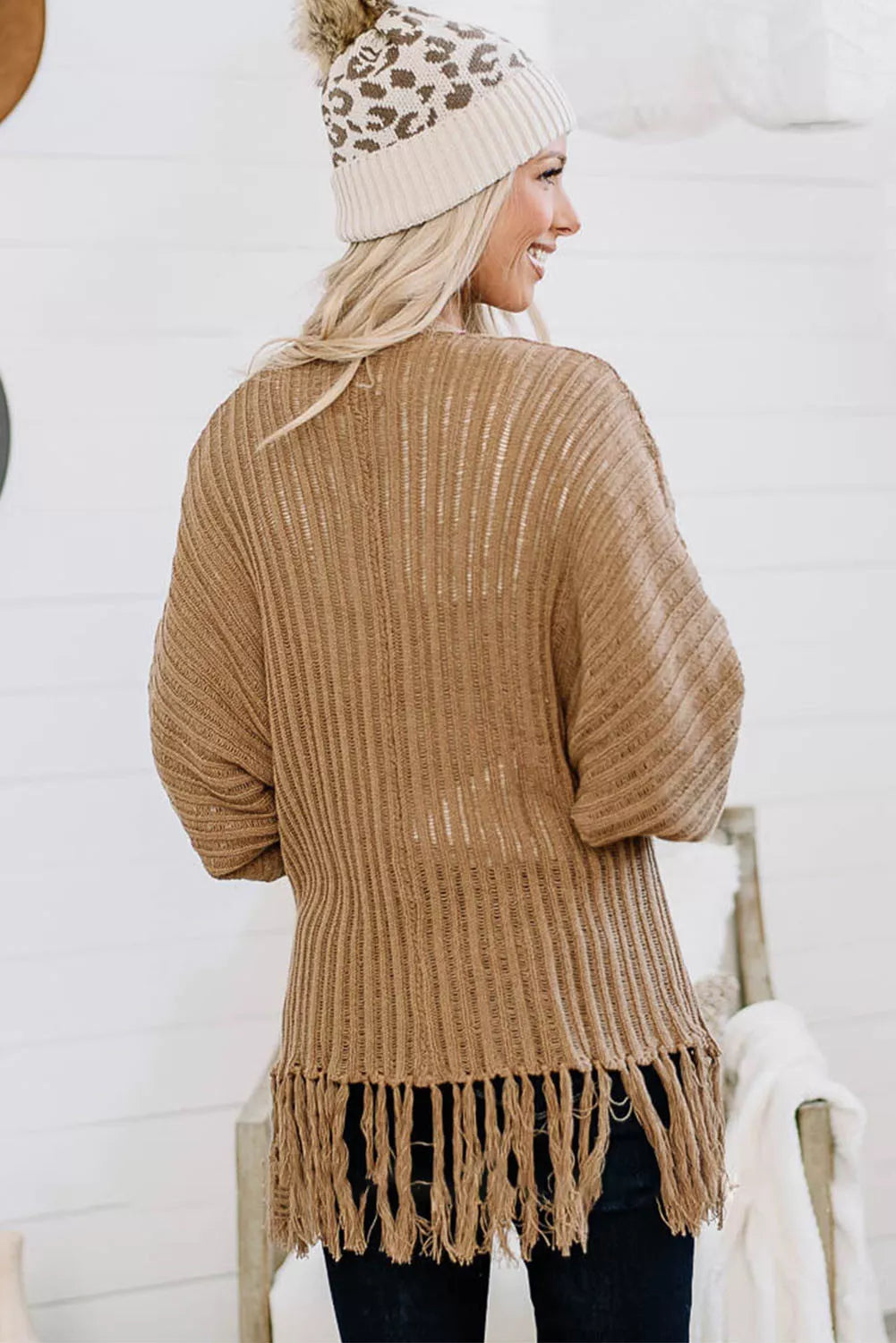 Khaki Fringe Cardigan Emery Eloise Boutique